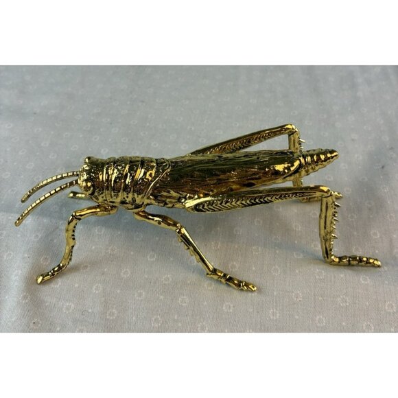 Decorative Gold Tone Metal Grasshopper Paperweight Desk Figurine 6" Accent - Picture 4 of 8